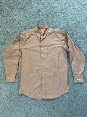 Vintage Resistol Ranch Western Rodeo Shirt Cotton Tan Red Spell Out Logo Men M